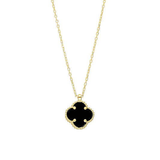 14K Gold Klee schwarze Halskette